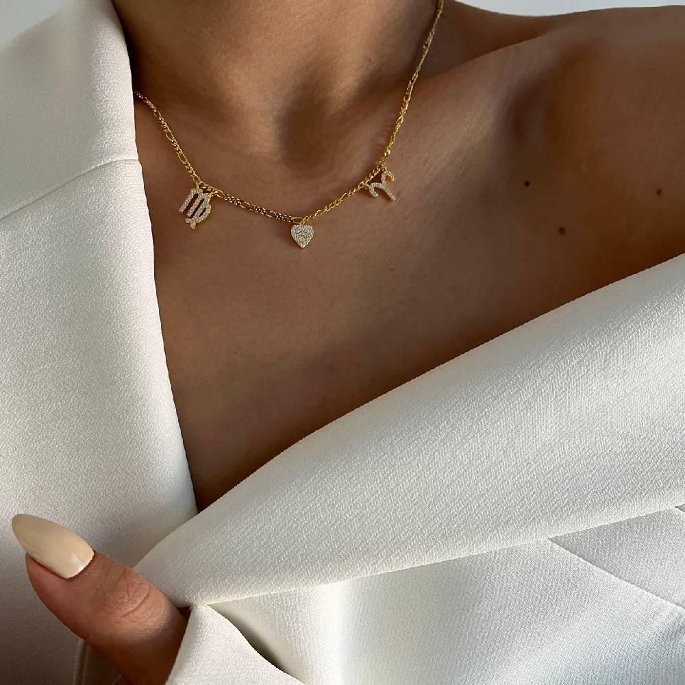 Kardelen Sternzeichen Partner Kette Mit Herz - 925 SILBER