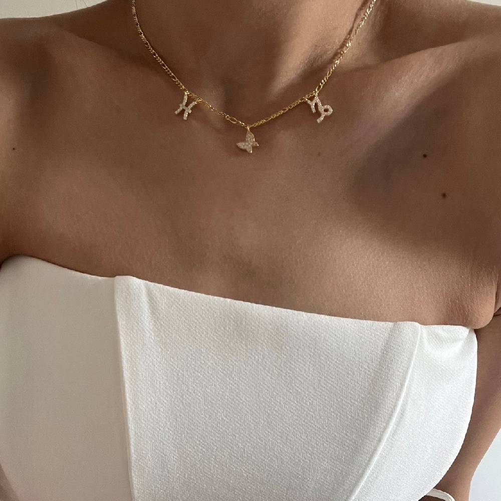 Kardelen Sternzeichen Partner Kette Mit Schmetterling - 925 SILBER