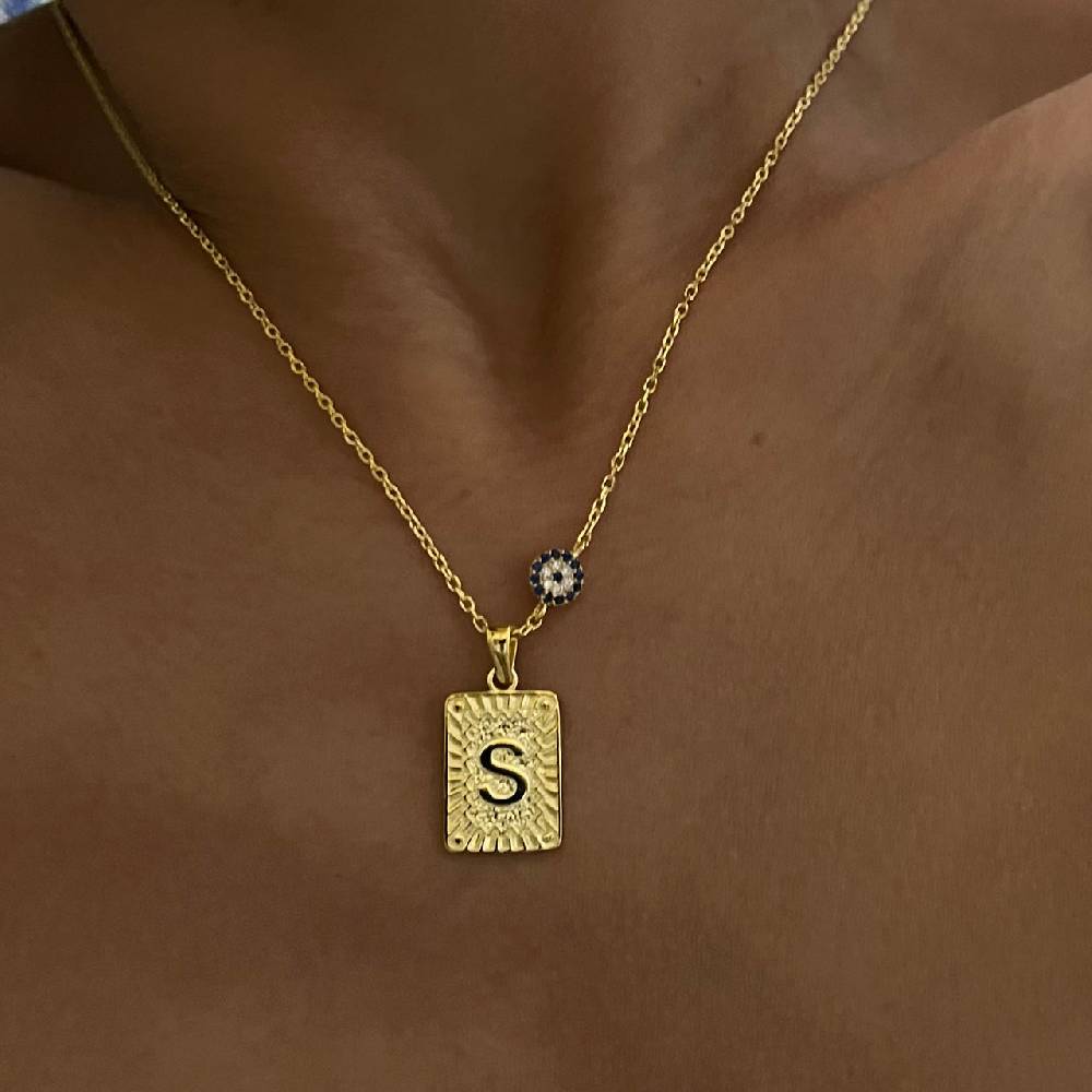 Kardelen Vintage Buchstaben Kette Mit Nazar - 925 SILBER