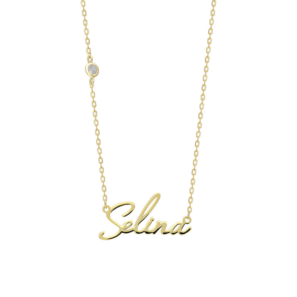 Kardelen WAAGERECHTE NAMENSKETTE MIT STEIN - 925 SILBER