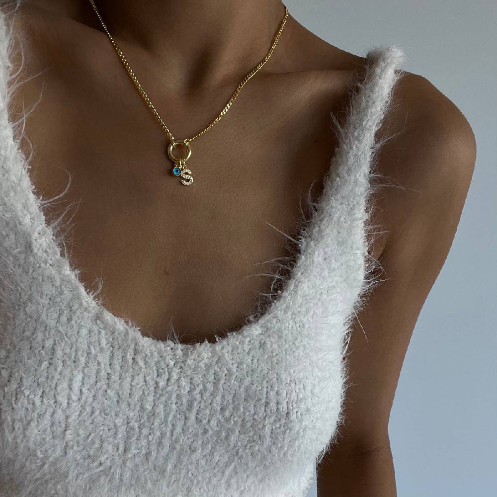 Kardelen Zirkonia Buchstaben Halskette Mit Nazar - 925 SILBER