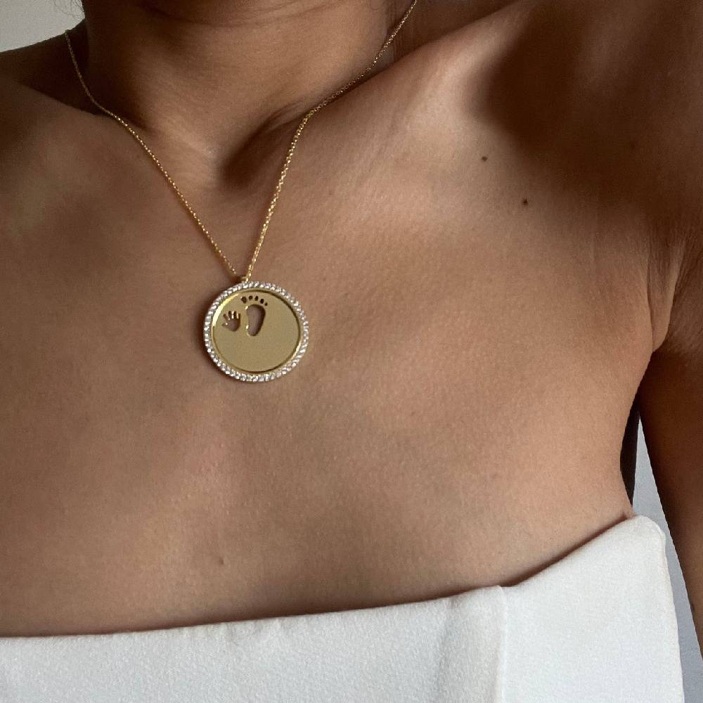 Kardelen Zirkonia Gravurkette Baby Handfuß - 925 SILBER