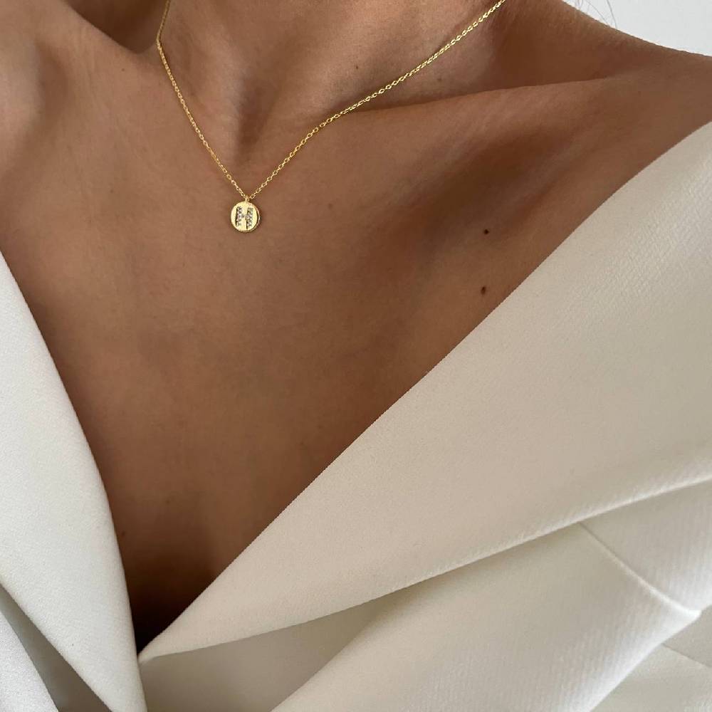 Kardelen Zirkonia Plättchen Buchstaben Halskette - 925 SILBER