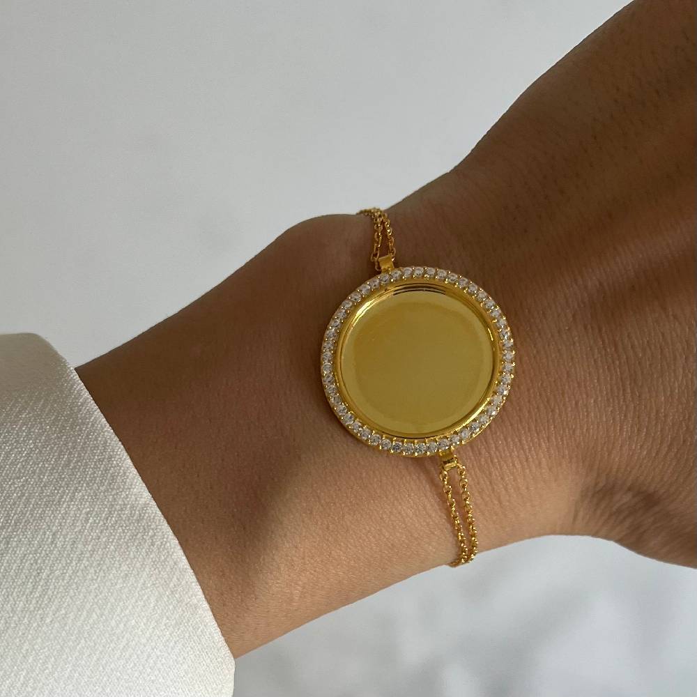 Kardelen Zirkonia Plättchen Gravurarmband - 925 SILBER