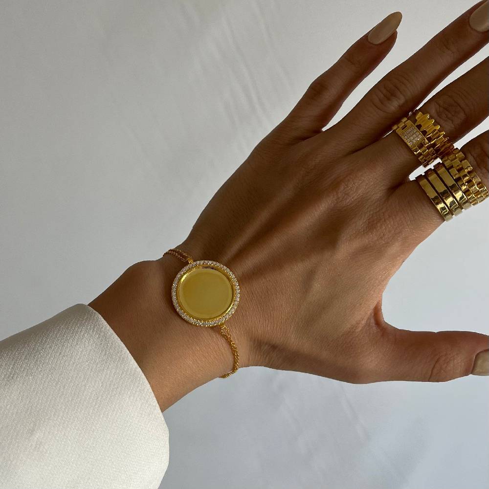 Kardelen Zirkonia Plättchen Gravurarmband - 925 SILBER