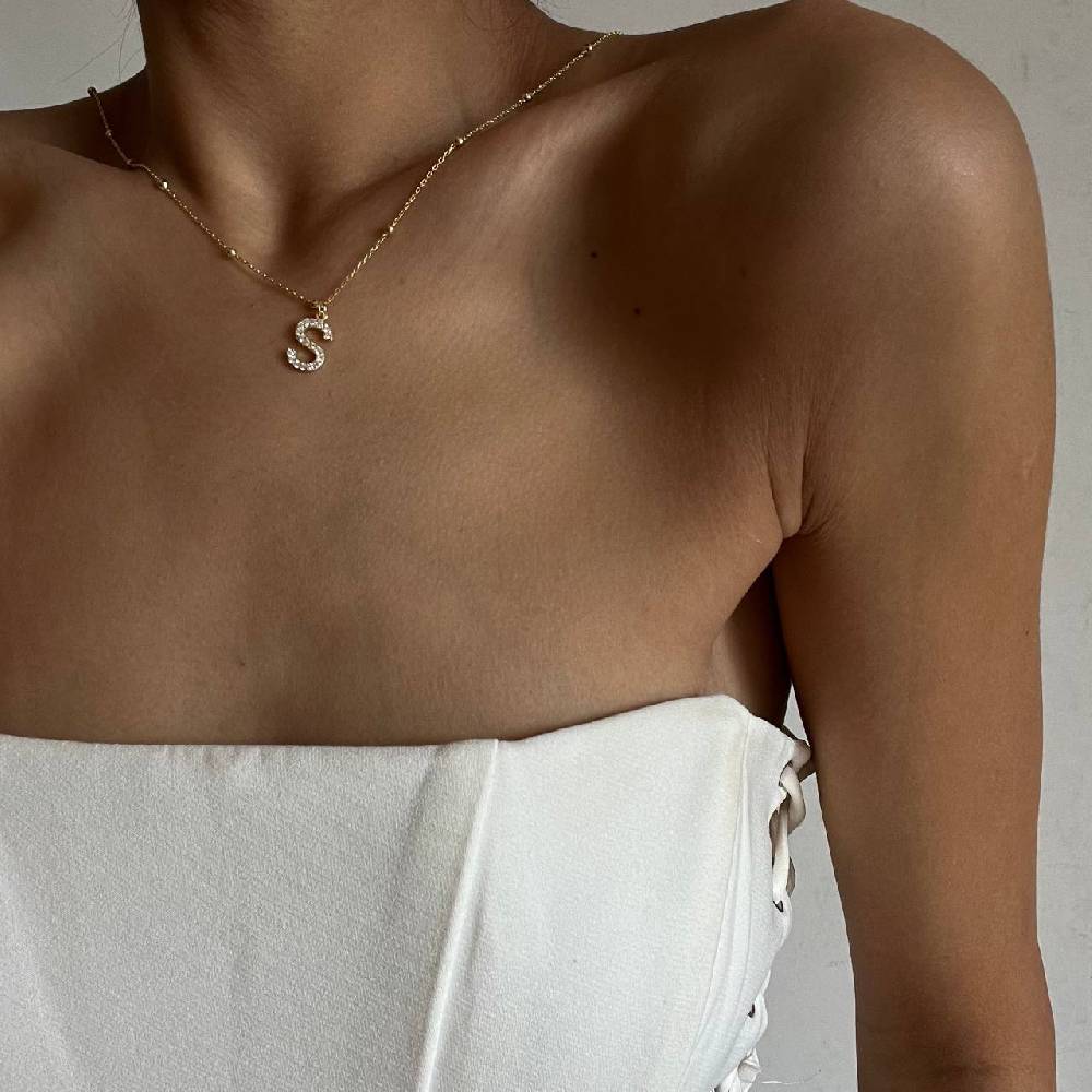 Kardelen Zirkonia Vintage Letter Necklace - 925 SILBER