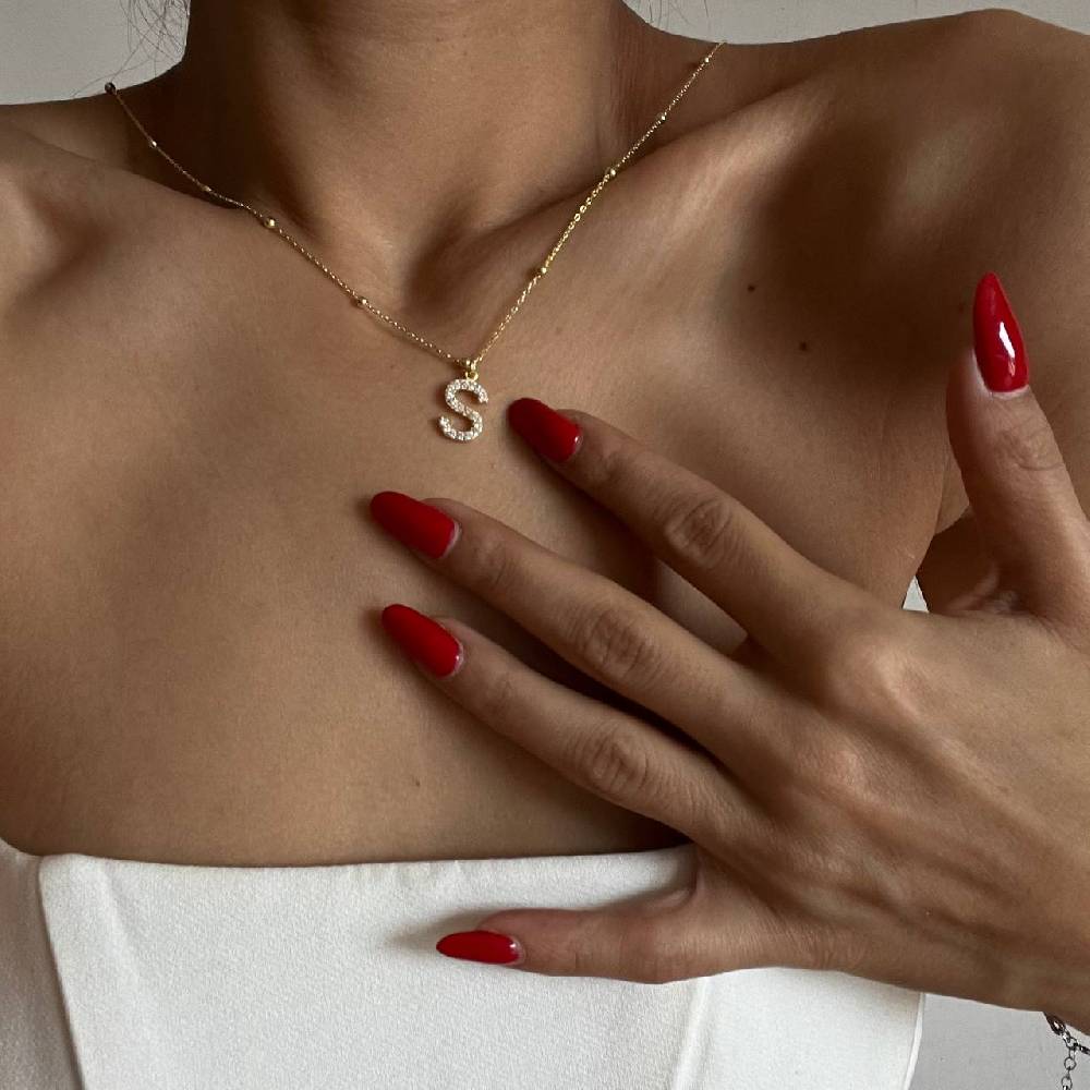 Kardelen Zirkonia Vintage Letter Necklace - 925 SILBER