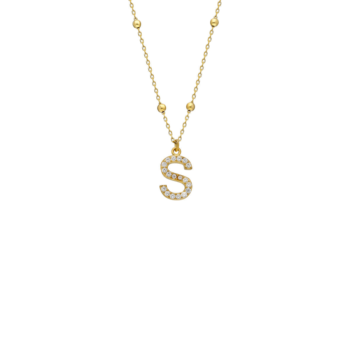 Kardelen Zirkonia Vintage Letter Necklace - 925 SILBER
