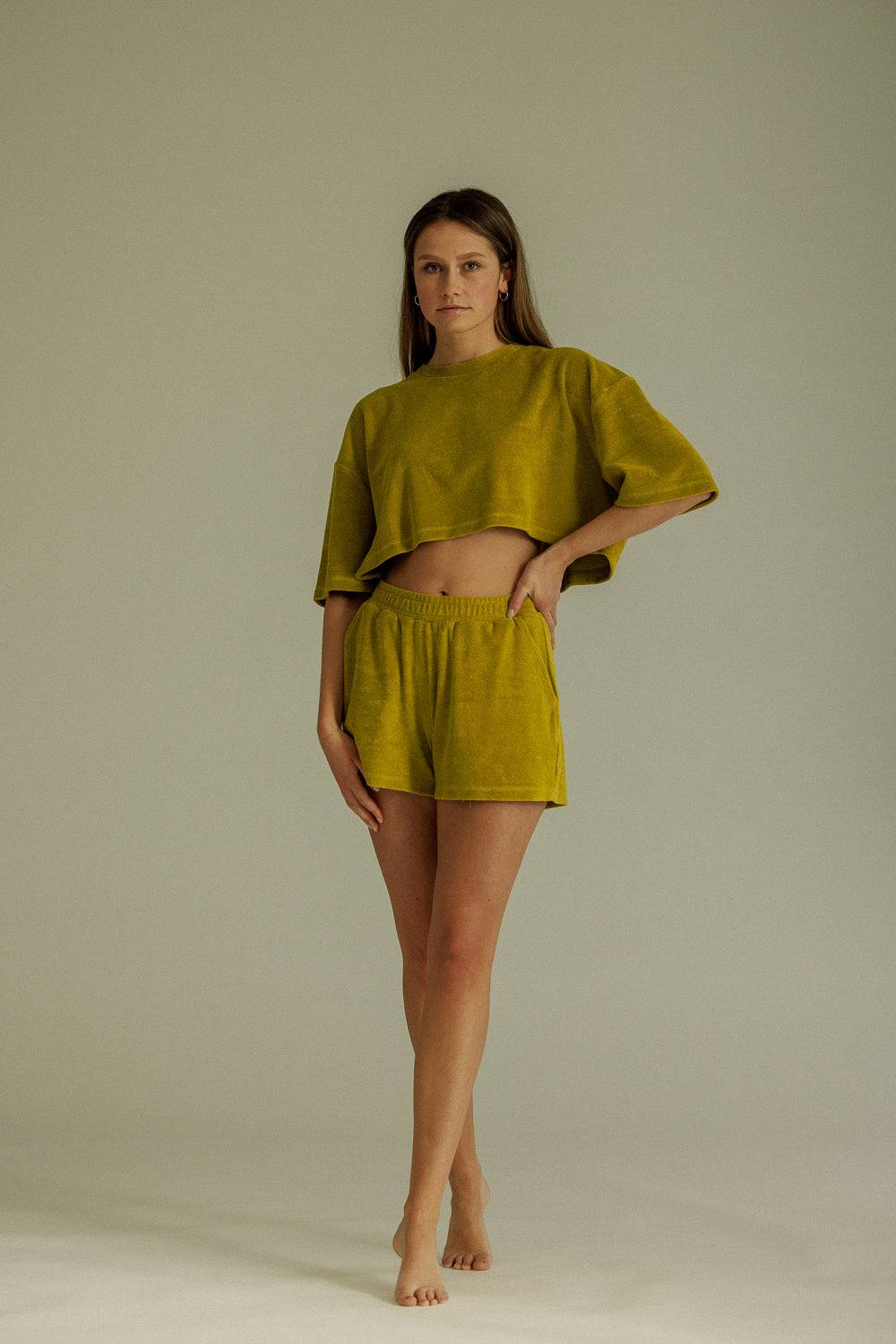 Karo Kauer Frottee T-Shirt Olive