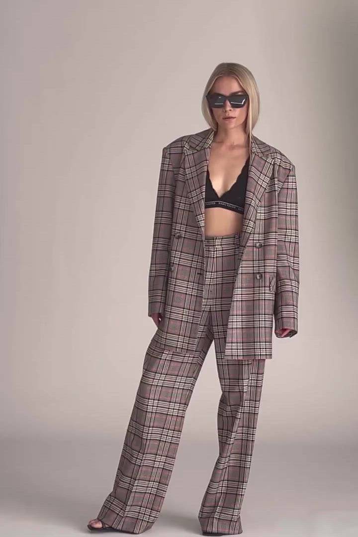 Karo Kauer Wide Leg Pants Checkered