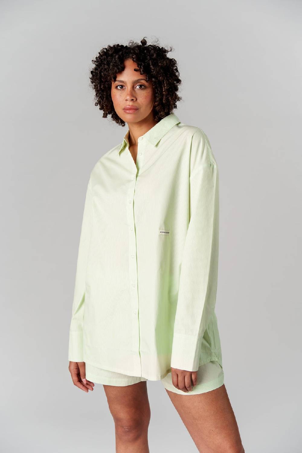 Karo Kauer Woven Blouse Striped Matcha