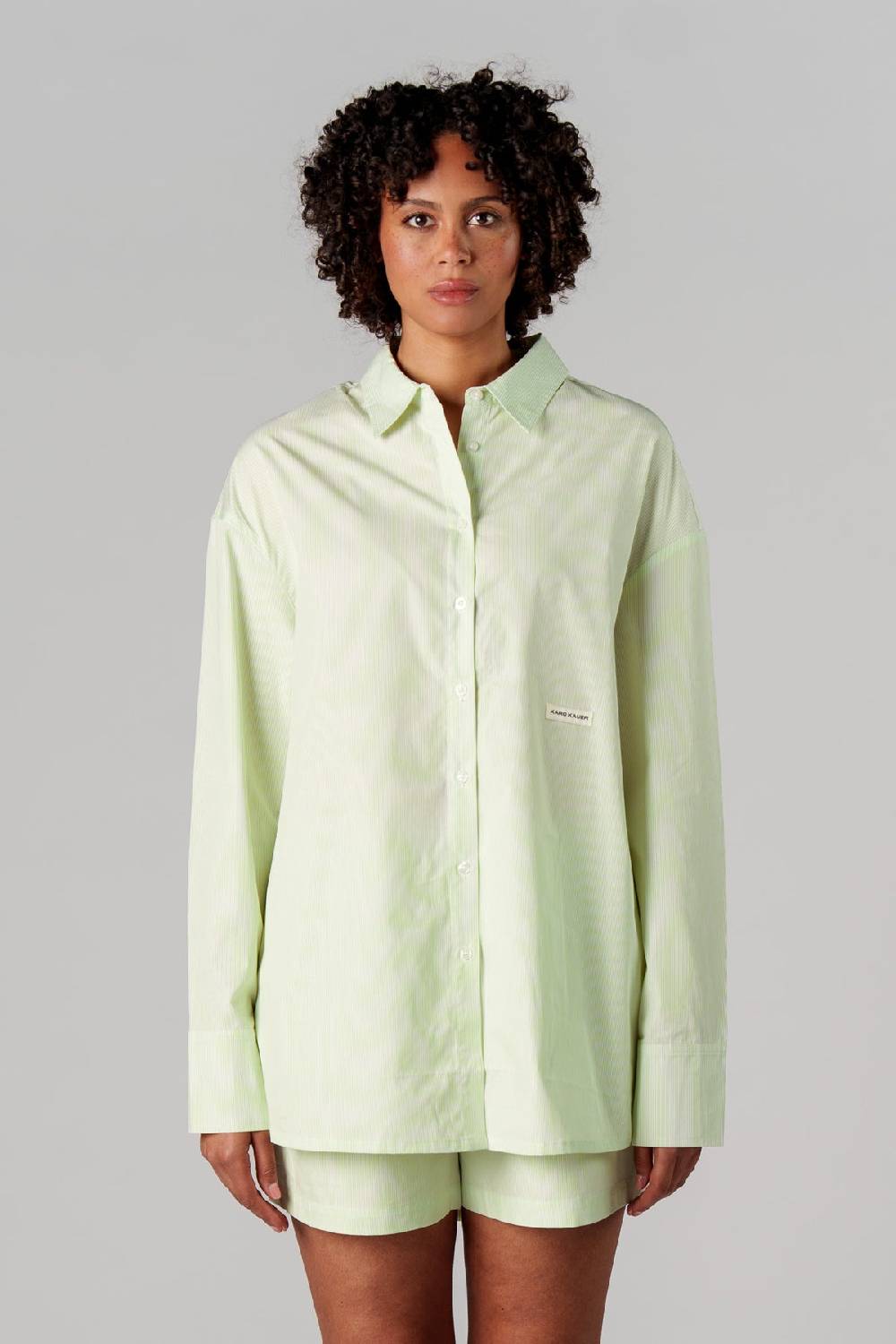 Karo Kauer Woven Blouse Striped Matcha