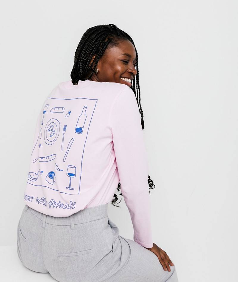 KAUF DICH GLüCKLICH Longsleeve Dinner Rosa aus Bio-Baumwolle