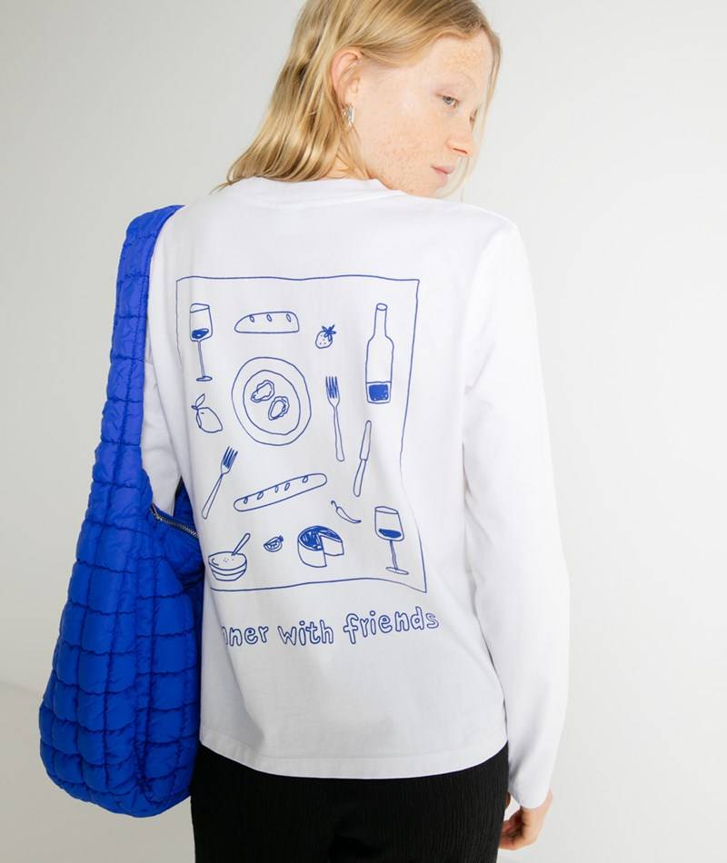 KAUF DICH GLüCKLICH Longsleeve Dinner Weiü aus Bio-Baumwolle