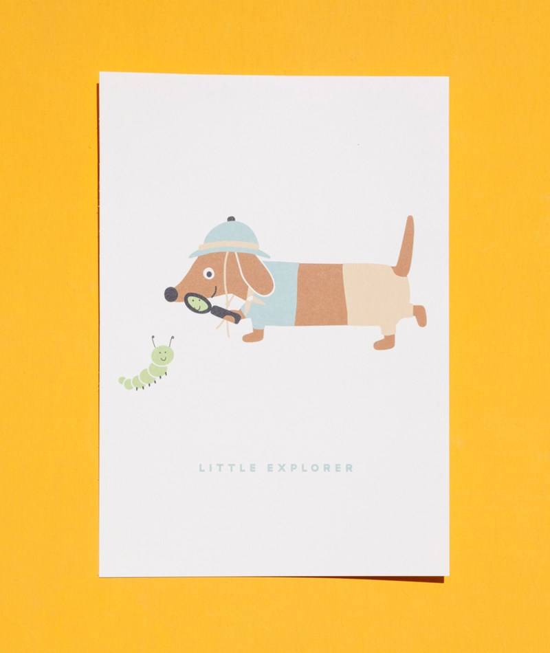 KAUF DICH GLüCKLICH Mini Poster A5 Dackel Explorer Weiü