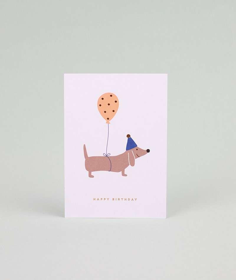 KAUF DICH GLüCKLICH Postkarte Dackel Hap