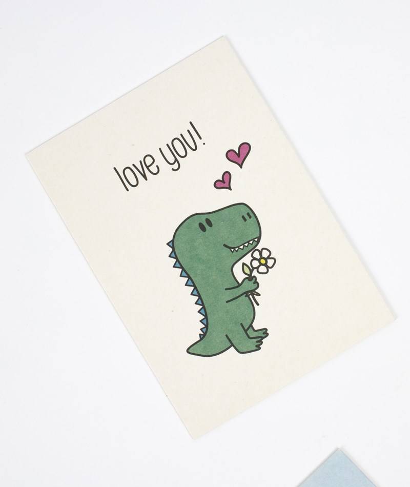 KAUF DICH GLüCKLICH Postkarte Dino Love You Weiü