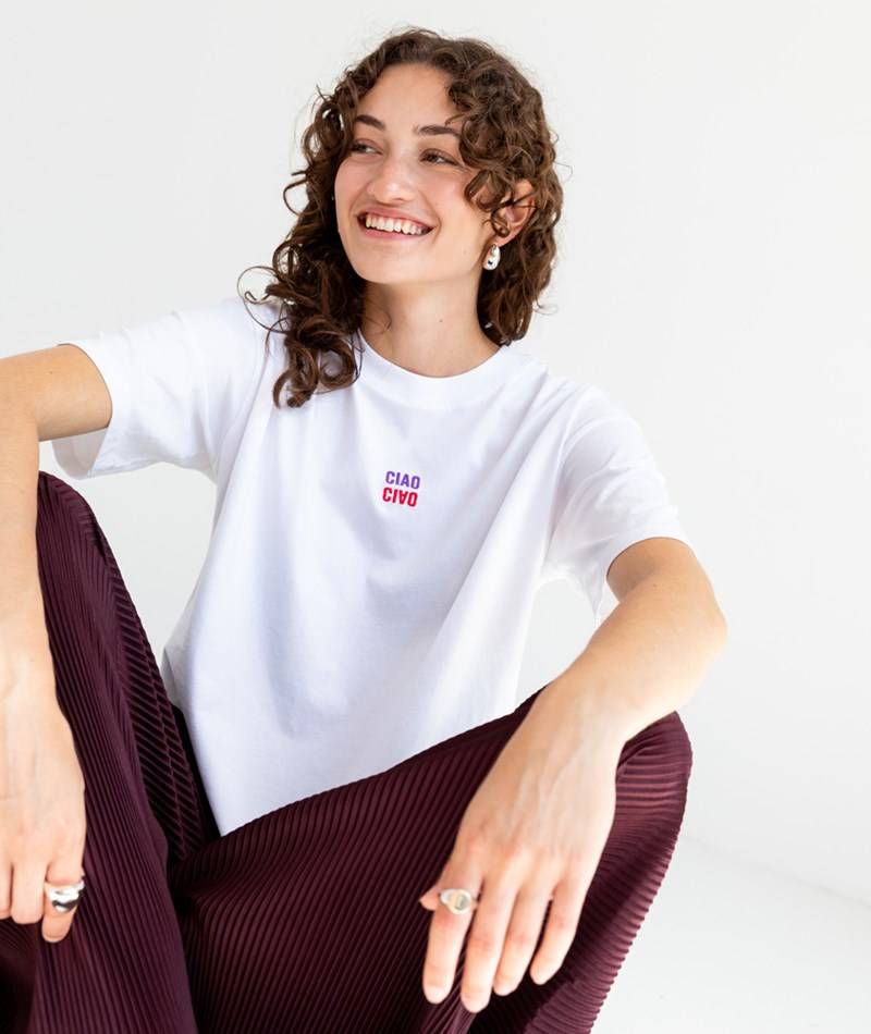 KAUF DICH GLüCKLICH T-Shirt Ciao Ciao Weiü aus Bio-Baumwolle