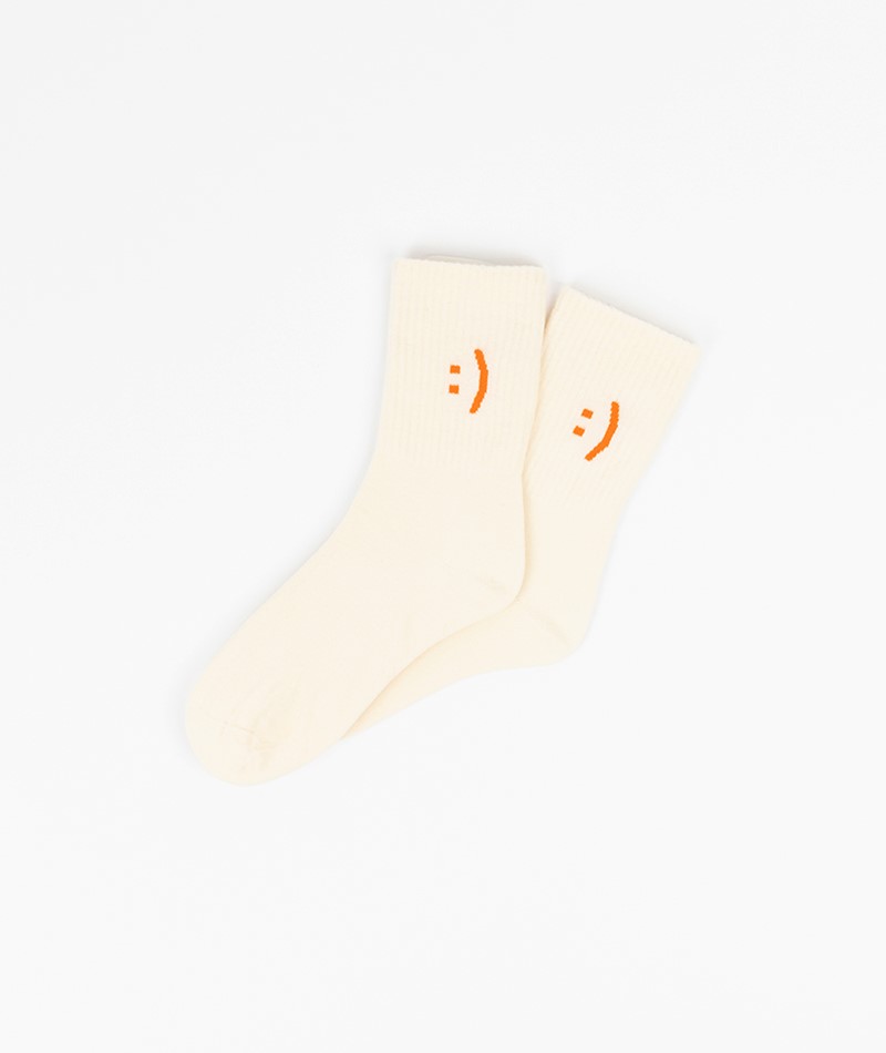 KAUF DICH GLüCKLICH Tennissocken Smiley (Gr. 36-41) Creme aus Bio-Baumwolle