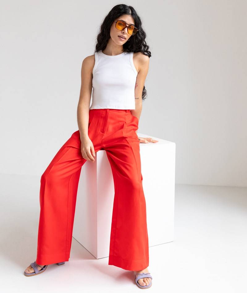 Kauf Dich Glücklich SELECTED FEMME SLFLyra Wide Leinen Hose Rot