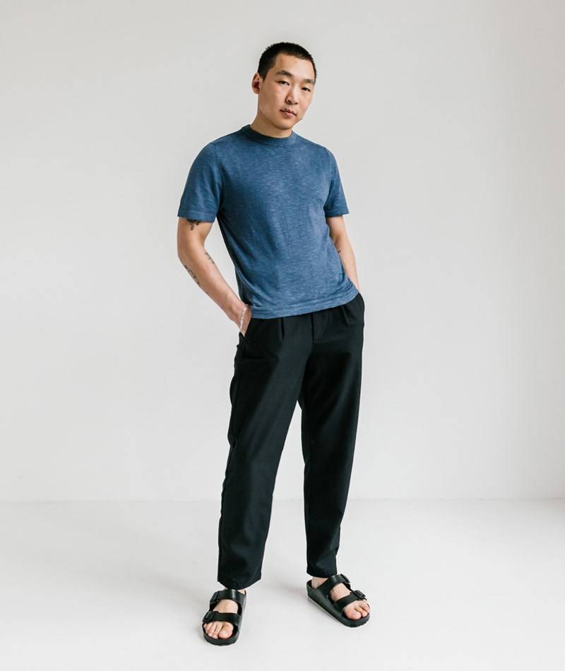 Kauf Dich Glücklich SELECTED HOMME SLHBerg Leinen T-Shirt Blau