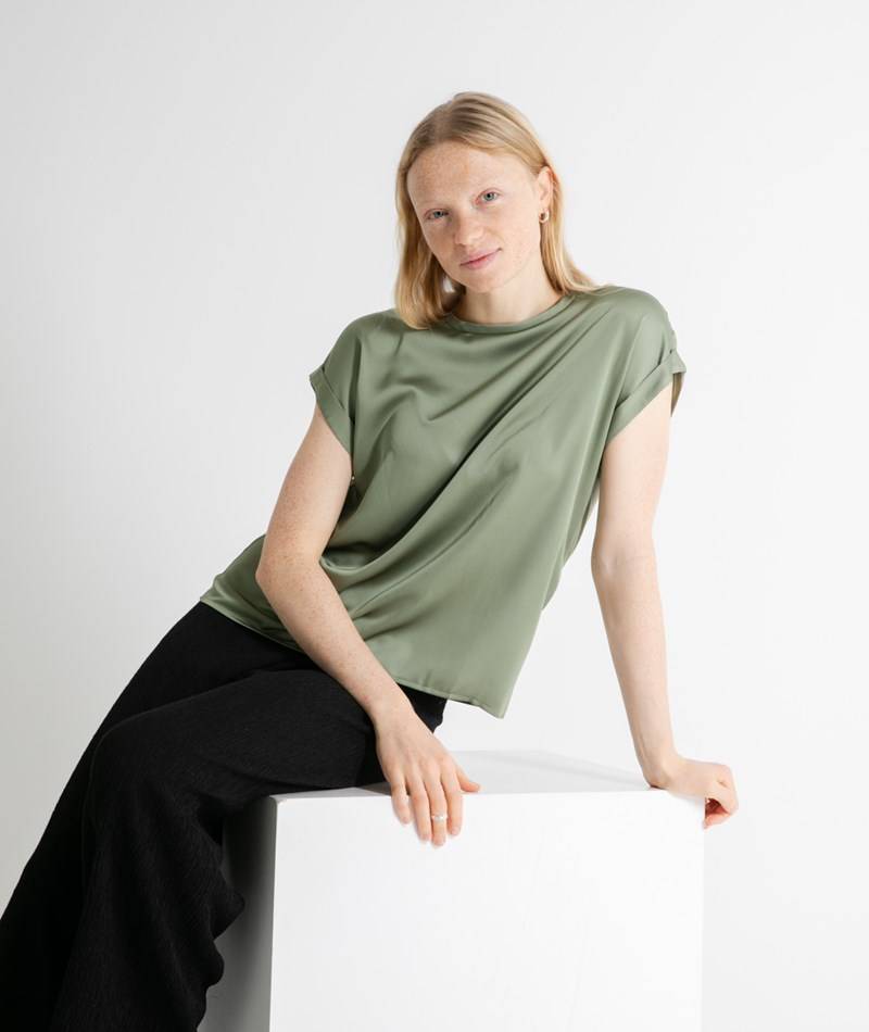 Kauf Dich Glücklich VILA VIEllette S/S Satin T-Shirt Grün