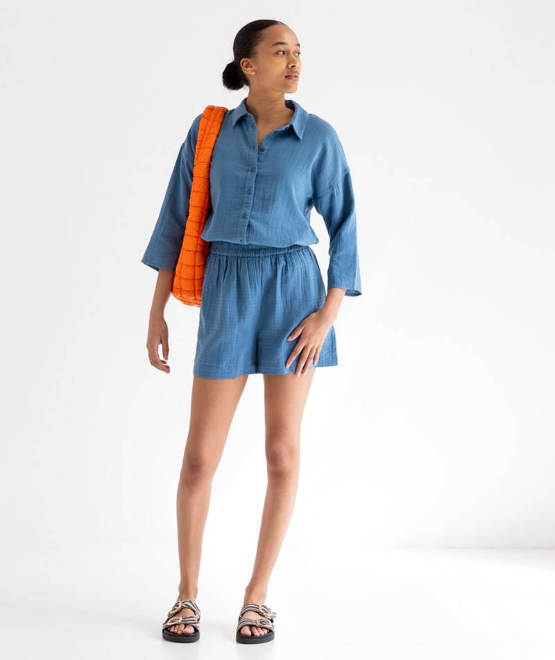 Kauf Dich Glücklich VILA VILania Button S/S Bluse Blau