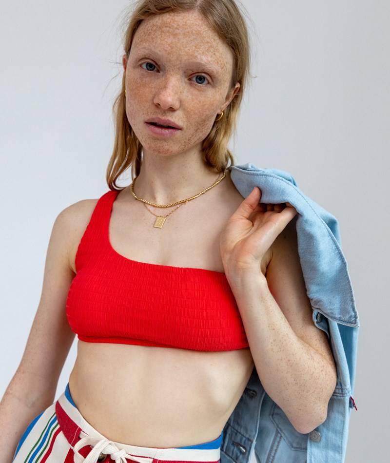 Kauf Dich Glücklich VILA VIMikayla Smocked Bikini Top Rot