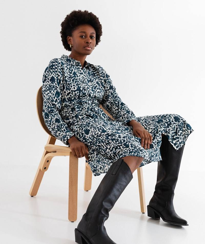 Kauf Dich Glücklich VILA VISua Blusen Midi Kleid gemustert