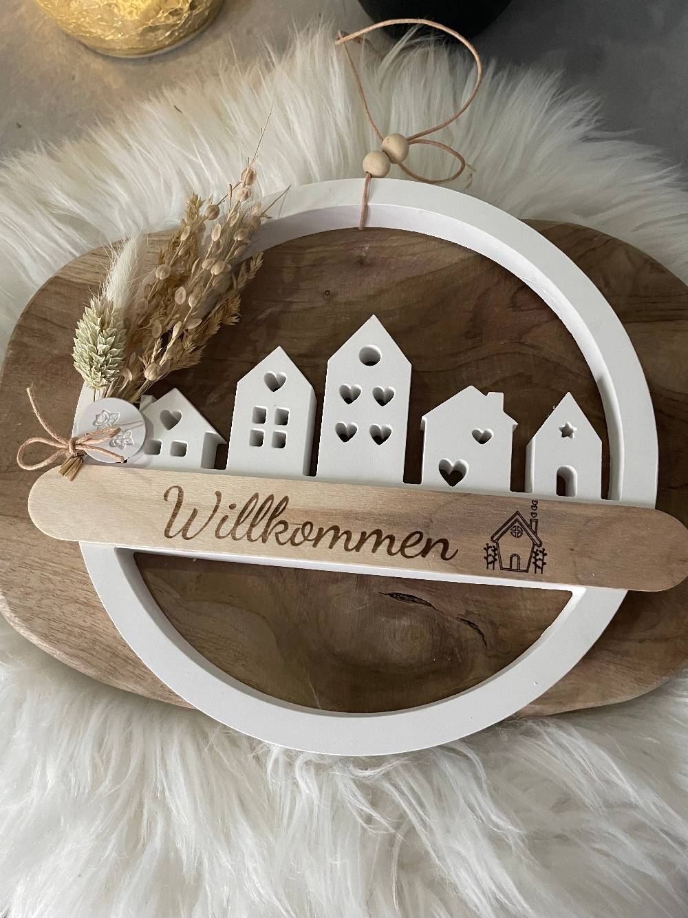 KB Socken Häuserkranz, Häuserloop, Türkranz Skandi, Keraflott Handmade, Dekoring, Klötzchen, Geschenk Einzug, Hauskranz Deko, Fensterkranz Dekoring,