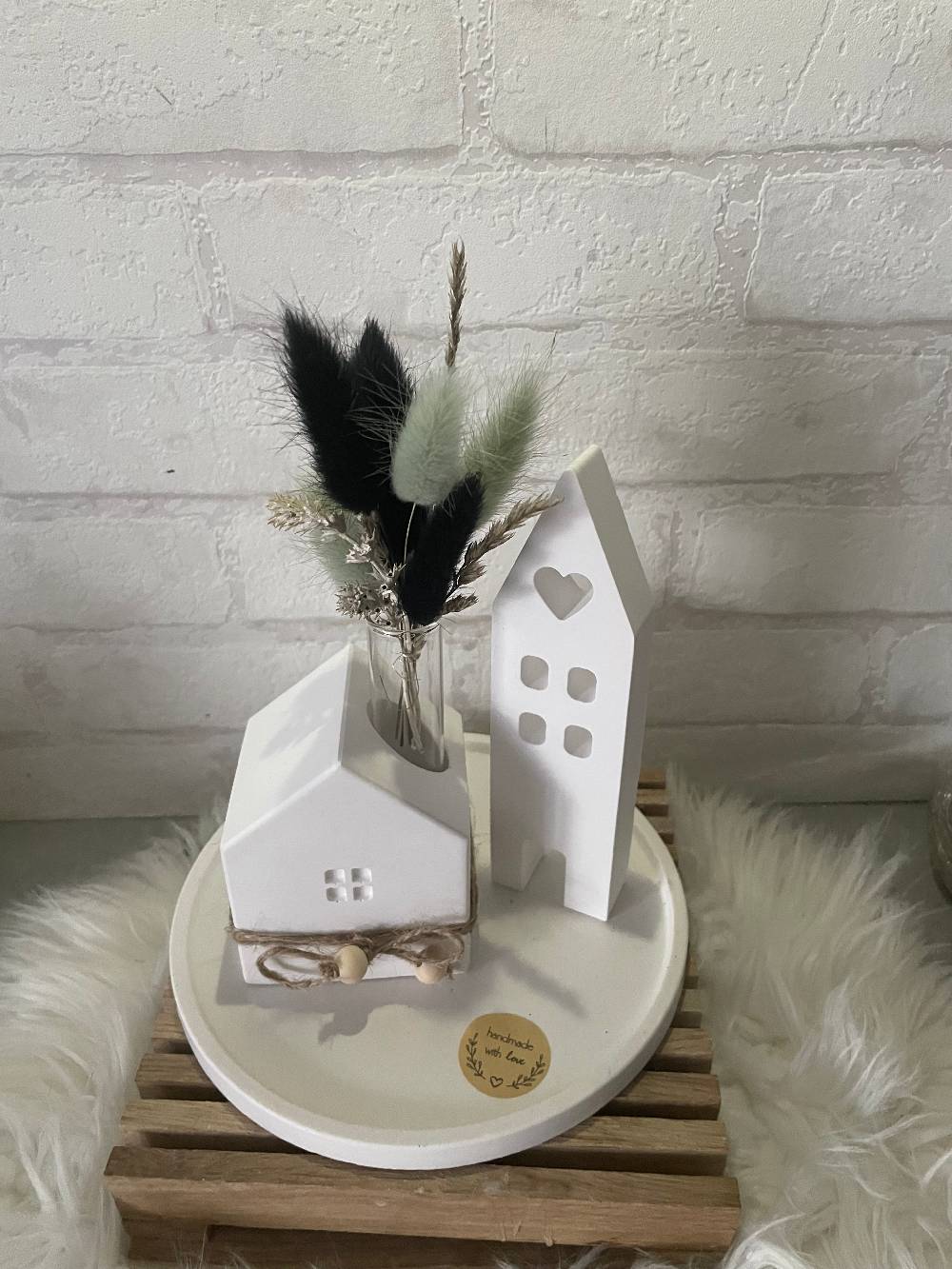KB Socken Keraflott Haus Deko, Kerzenständer Haus Vase, Runder Teller, Ovales Tablett Gips Ornament Handwerk, Trockenblumen, Blüten, Einzugsgeschenk