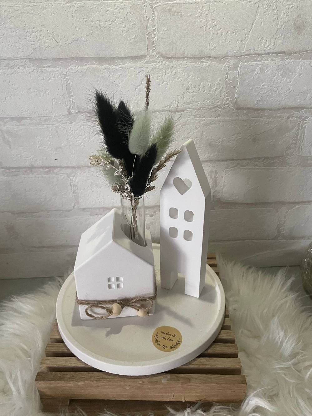 KB Socken Keraflott Haus Deko, Kerzenständer Haus Vase, Runder Teller, Ovales Tablett Gips Ornament Handwerk, Trockenblumen, Blüten, Einzugsgeschenk