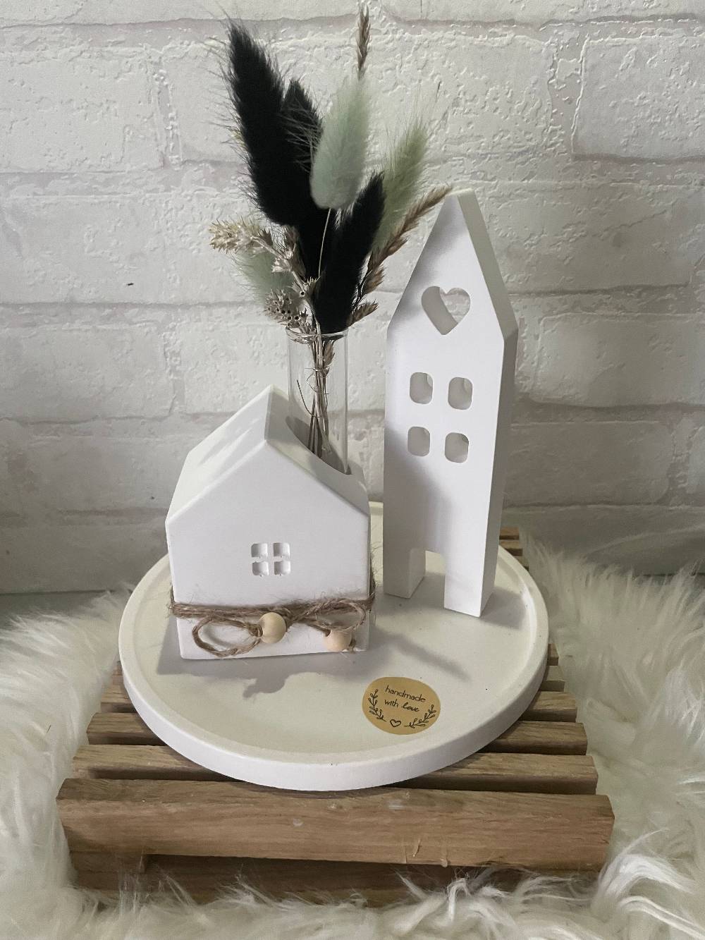 KB Socken Keraflott Haus Deko, Kerzenständer Haus Vase, runder Teller, ovales Tablett Gips Ornament Handwerk, Trockenblumen, Blüten, Einzugsgeschenk