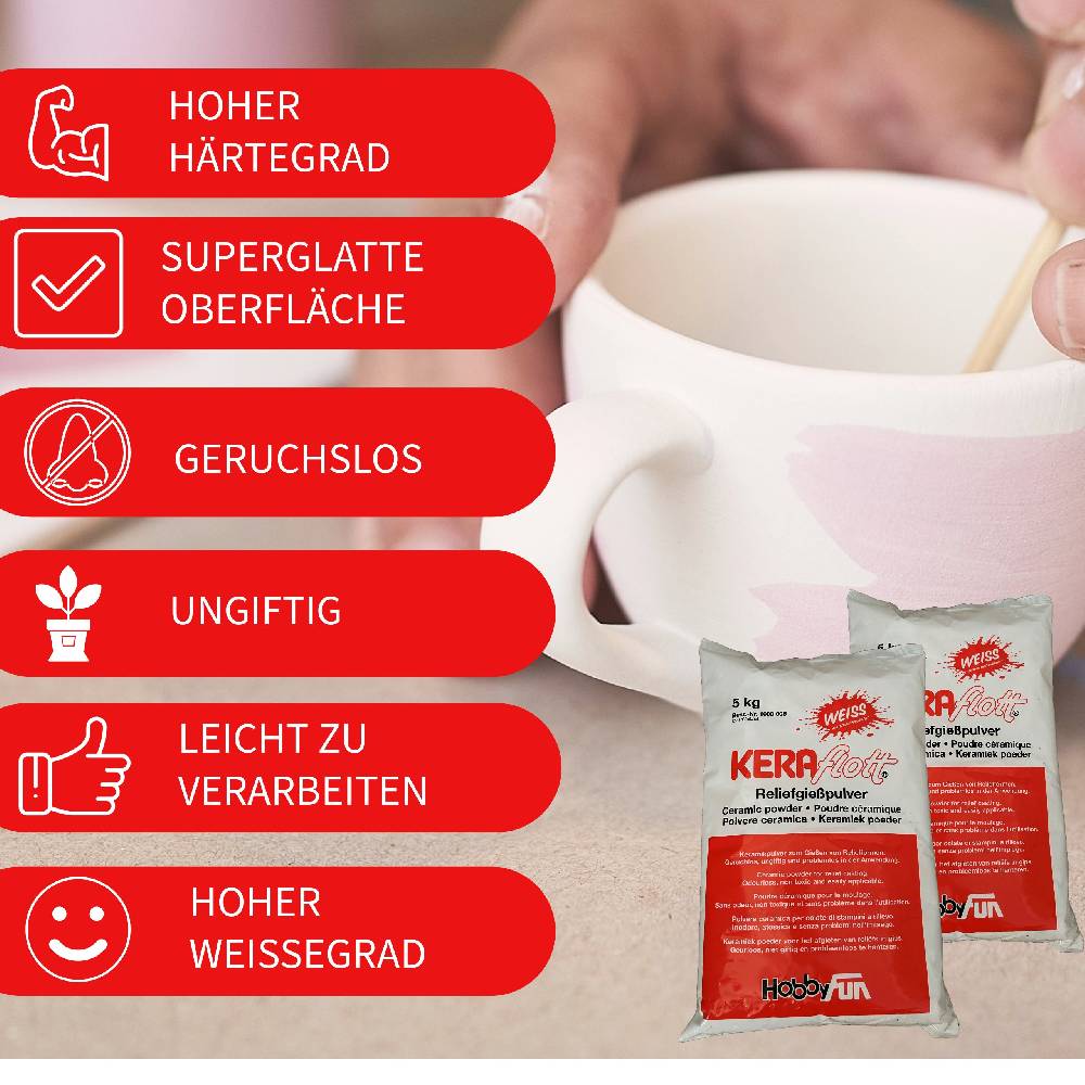 KB Socken KERAflott Reliefgießpulver Weiß 2 X 5 Kg Sack Mit Gipsbecher