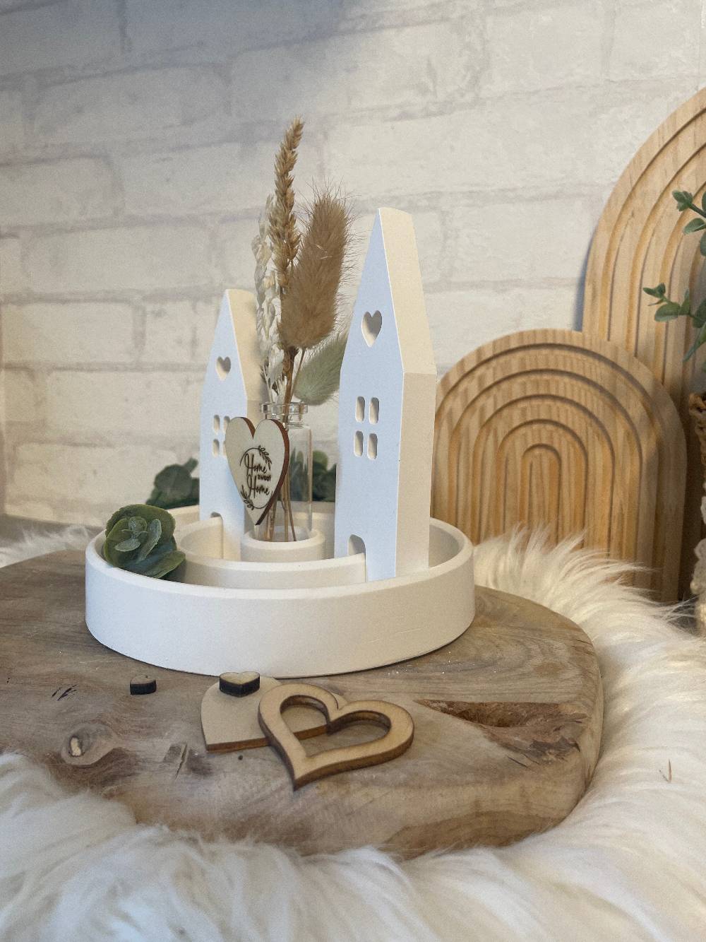 KB Socken Lichthäuser Auf Deko Teller Gerillt Mit Reagenzglas Und Trockenblumen