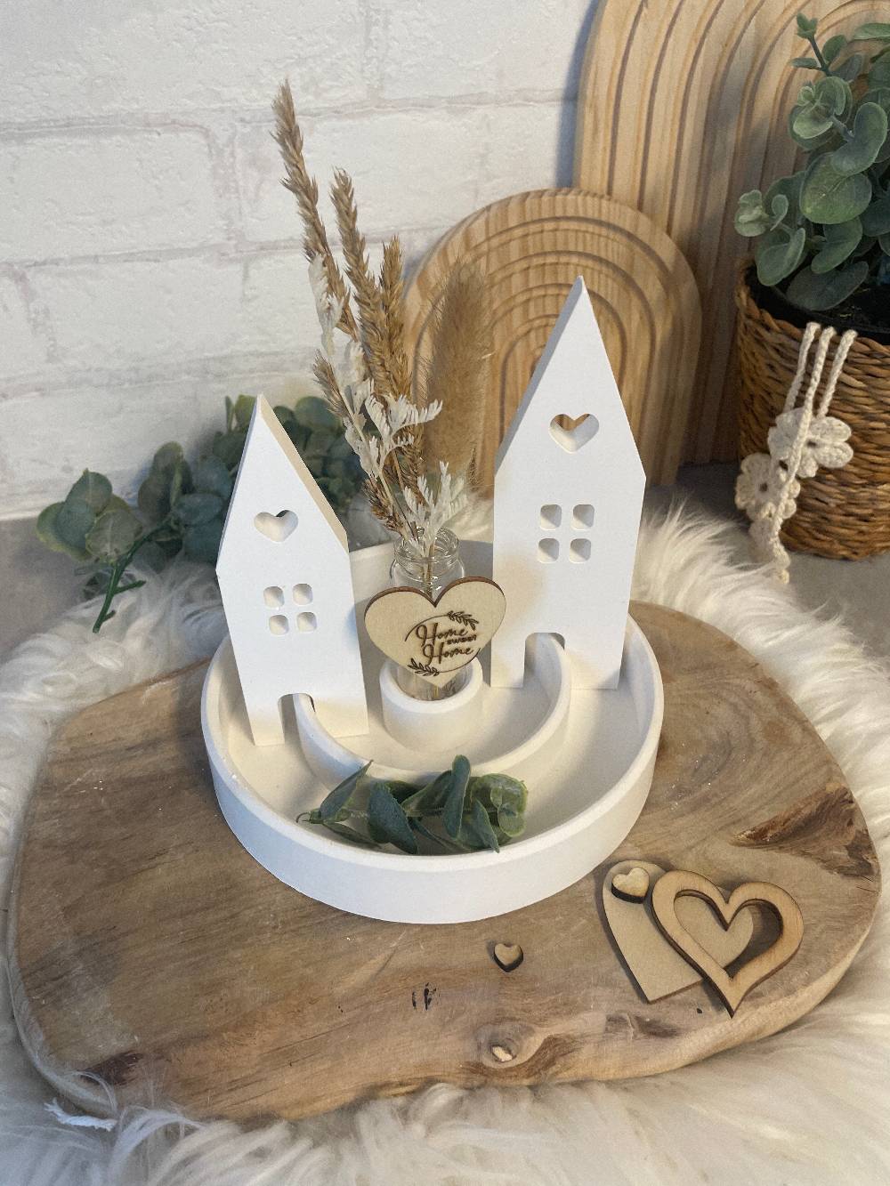 KB Socken Lichthäuser Auf Deko Teller Gerillt Mit Reagenzglas Und Trockenblumen