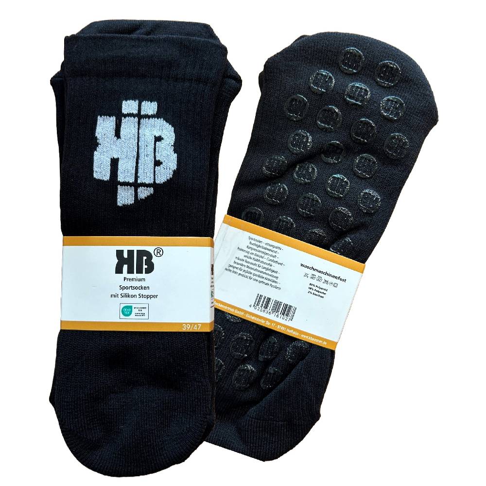 KB Socken Sportsocken mit Silikon Stopper Schwarz/Schwarz 39-47 - 2 Paar