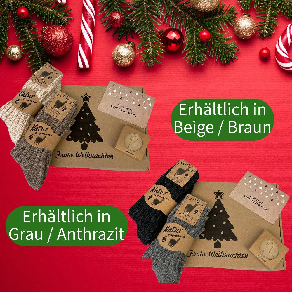 KB Socken Weihnachtliche Geschenkbox Inklusive 2 Paar Alpakasocken, Einer Alpakakeratinseife Und Einer Weihnachtskarte