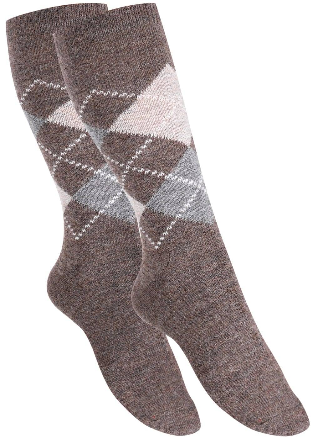 KB Socken Wollsocken Mit Rautenmuster Braun / Anthrazit - 2 Paar