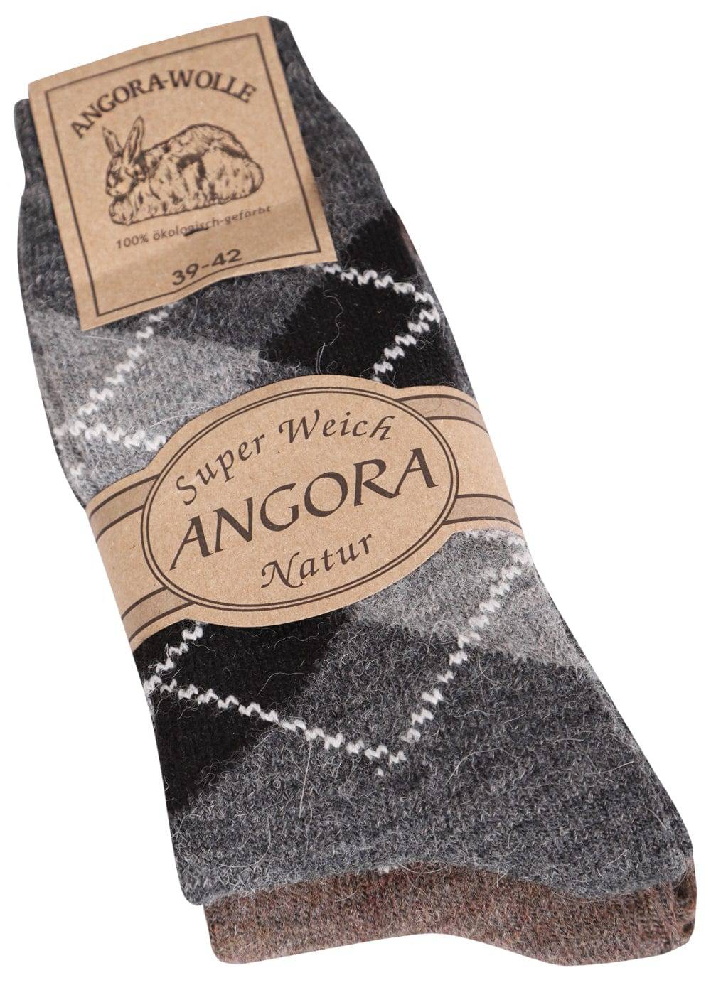 KB Socken Wollsocken Mit Rautenmuster Braun / Anthrazit - 2 Paar