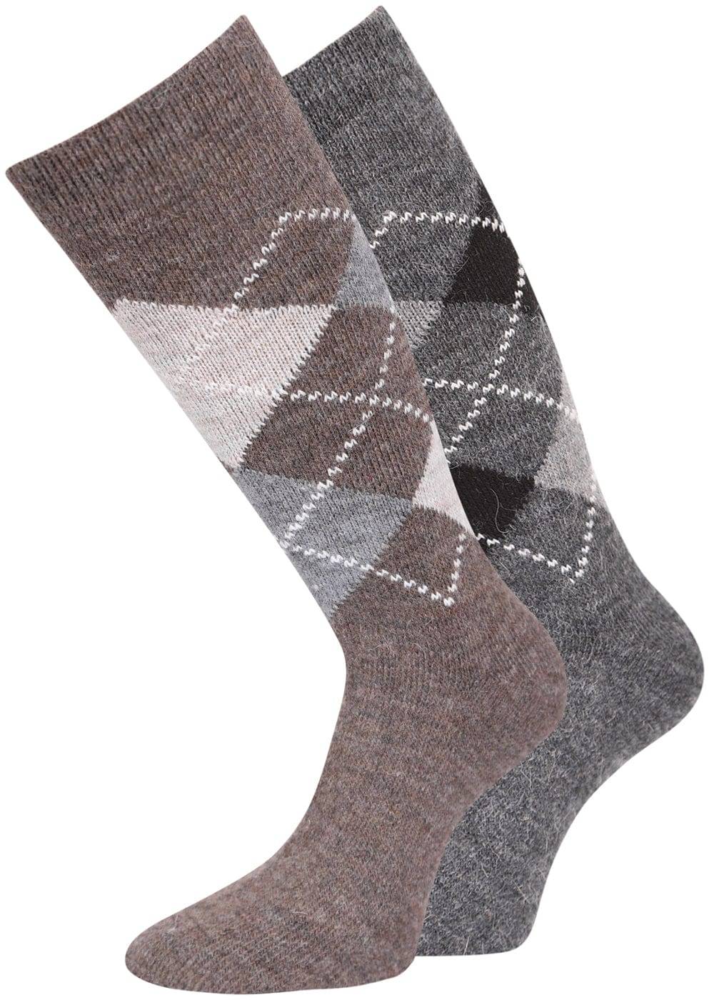 KB Socken Wollsocken mit Rautenmuster Braun / Anthrazit - 2 Paar
