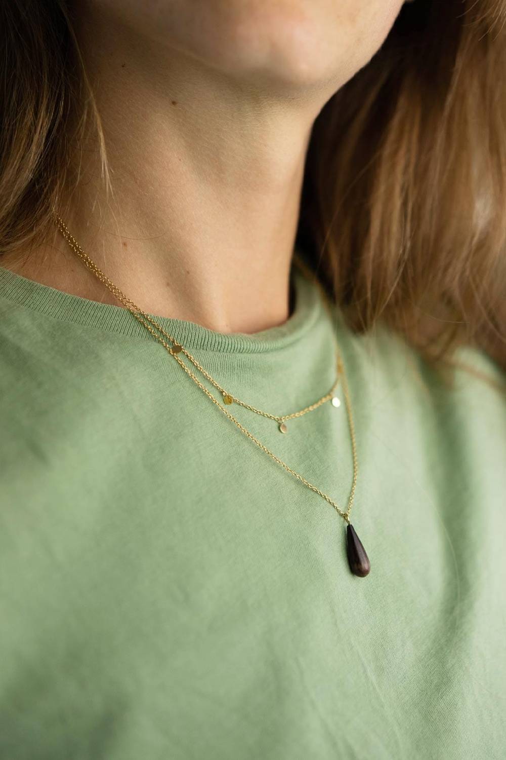 Kerbholz DROP DOUBLE NECKLACE Walnuss