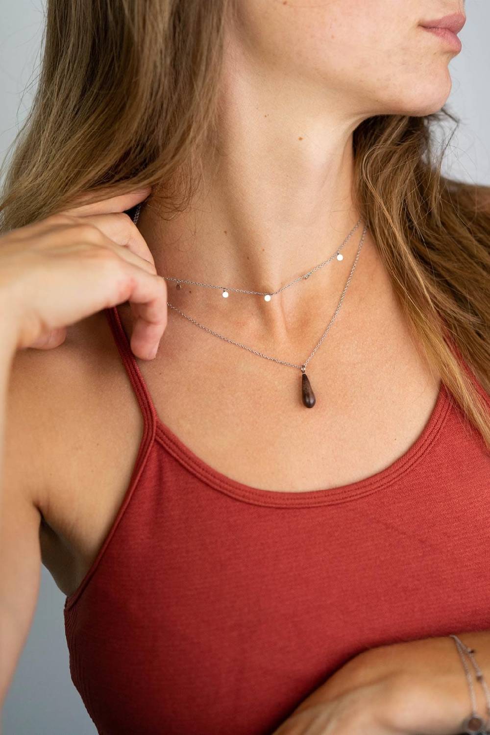 Kerbholz DROP DOUBLE NECKLACE Walnuss