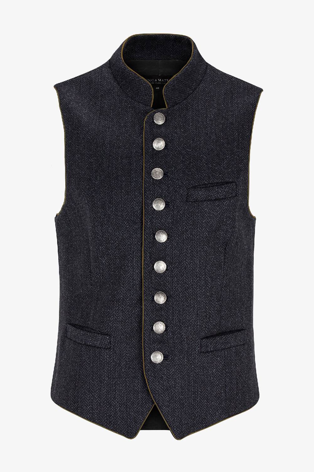 Kinga Mathe Gilet Nick aus Schurwolle in Anthrazit mit Paspel in Olive