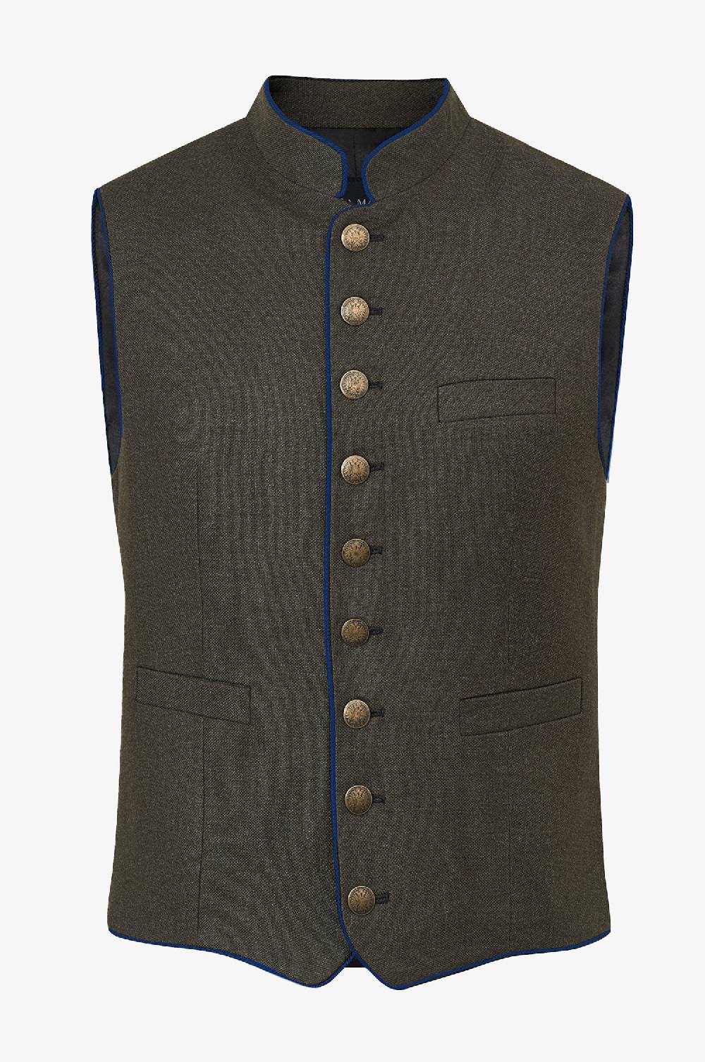 Kinga Mathe Gilet Nick aus Wolle in Loden mit Paspel in Blau