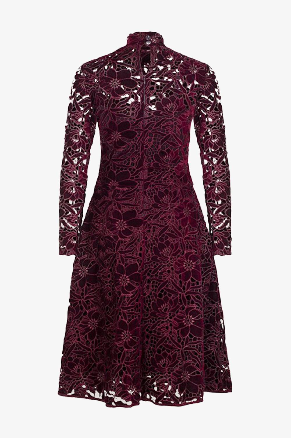 Kinga Mathe Samt Kleid Evelyn in Bordeaux