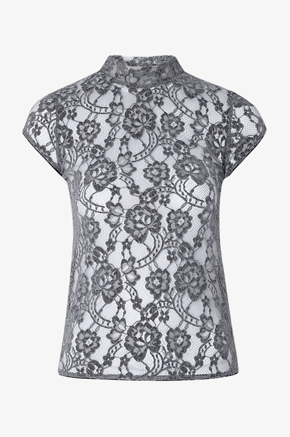 Kinga Mathe Top Charlotte mit Samtspitze in Grau