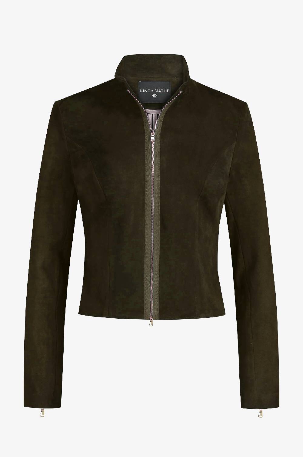 Kinga Mathe Lederjacke Sybille mit Schößchen in Moos