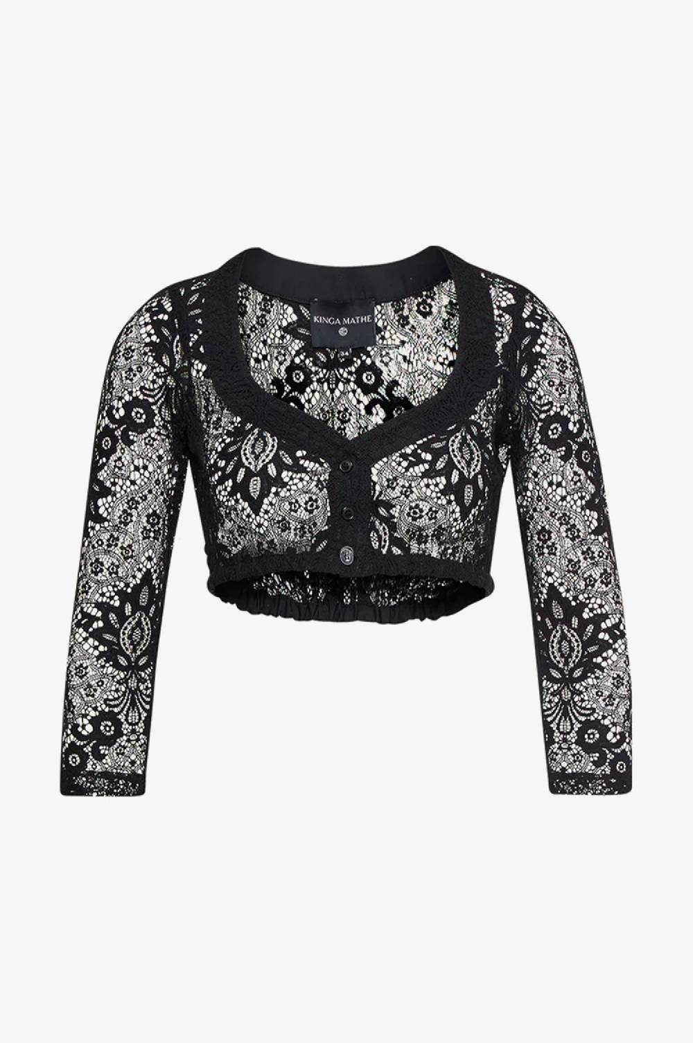 Kinga Mathe Spitzenbluse Samantha in Schwarz mit Dreiviertelarm