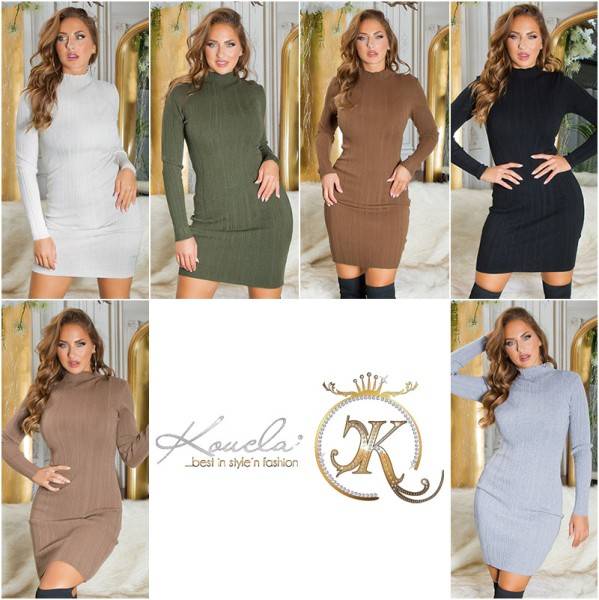 Koucla Sexy Basic Mini Strickkleid Mit Turtleneck